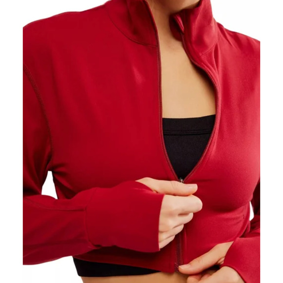 (S) NWOT $108 Free People‎ Never Better Structured Zip-Up Jacket Crimson - Picture 2 of 10